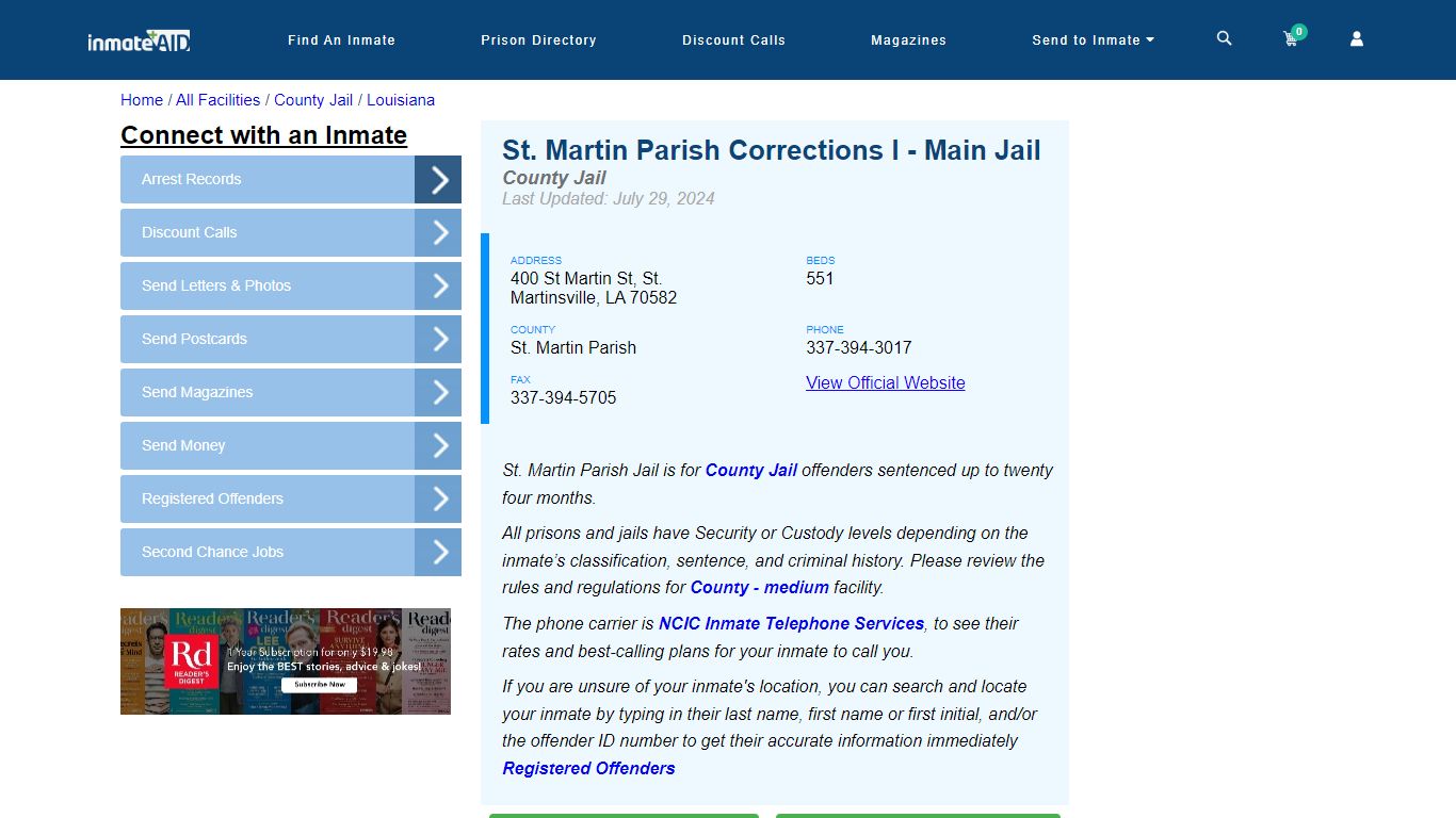 St. Martin Parish Corrections I - Main Jail - Inmate Locator