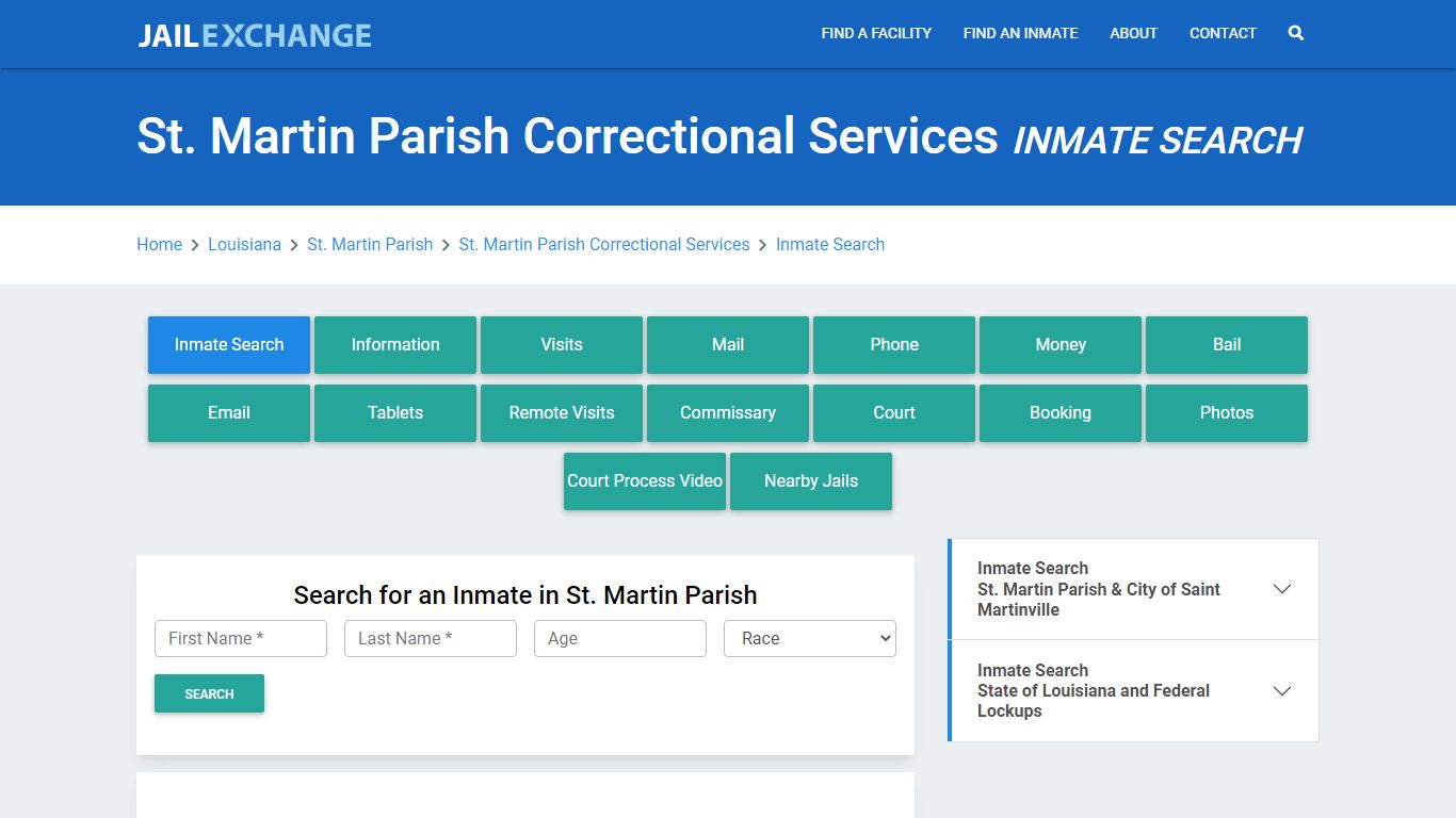 St. Martin Parish Correctional Services Inmate Search